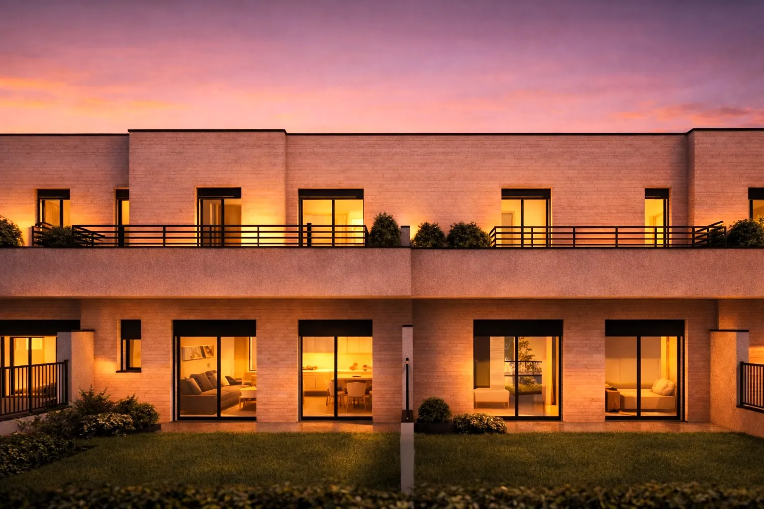 Nuova costruzione a Sovico — fronte giardini al tramonto