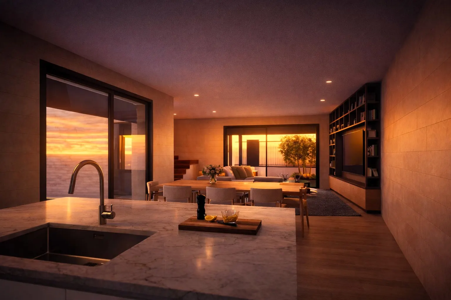 Interno al tramonto — ville di nuova costruzione in Brianza