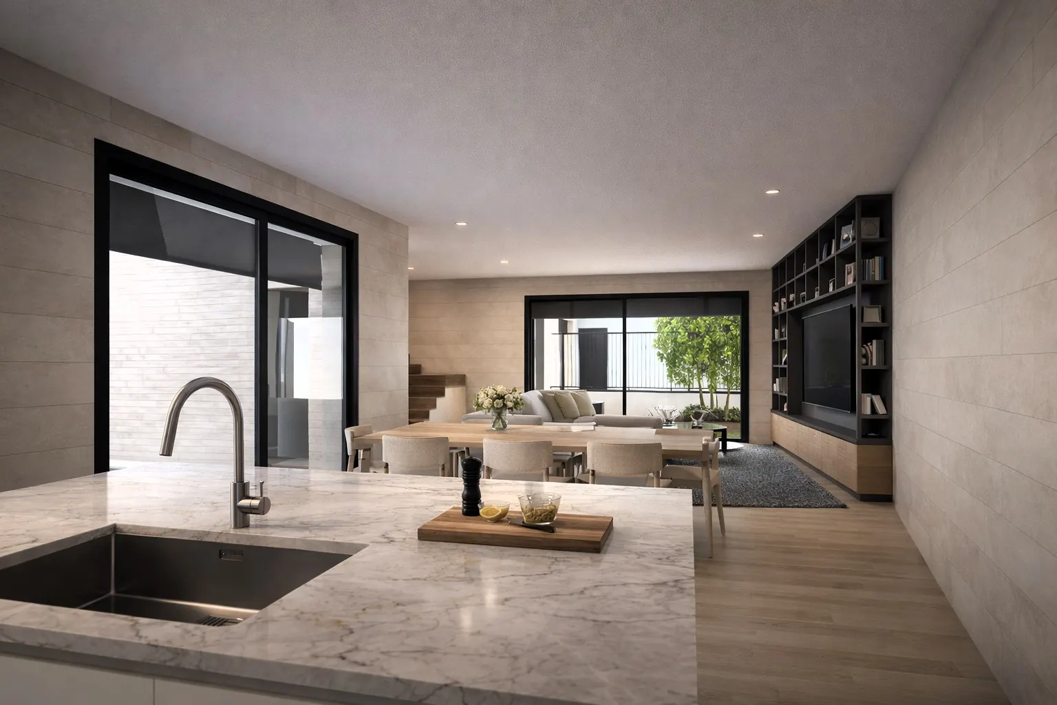 Living con cucina a vista — interni ville VICUS Sovico