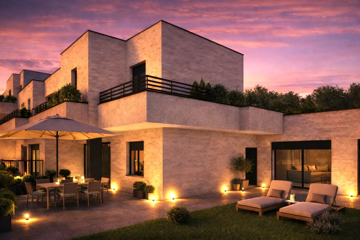 Villa con terrazza a Sovico — atmosfera al crepuscolo